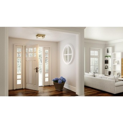 Antique Brass Square Shade Glass Flush Mount Light