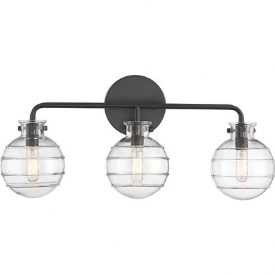Matte Black 3-Light Vanity Light with Clear Swirl Glass Shades