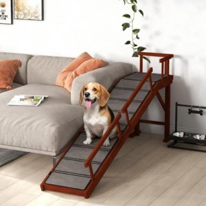 SEVOBAL Pet Steps and Ramps Wooden Dog Ramp with Removable Guardrails Non-Slip Carpet for Furniture Access, Brown, 73.2"*15.7"*33.1" - 1 of 4