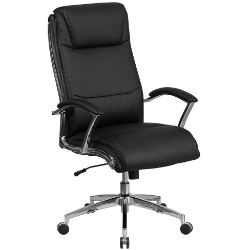 Flash furniture high back black leathersoft executive swivel office chair discount with gold frame and arms