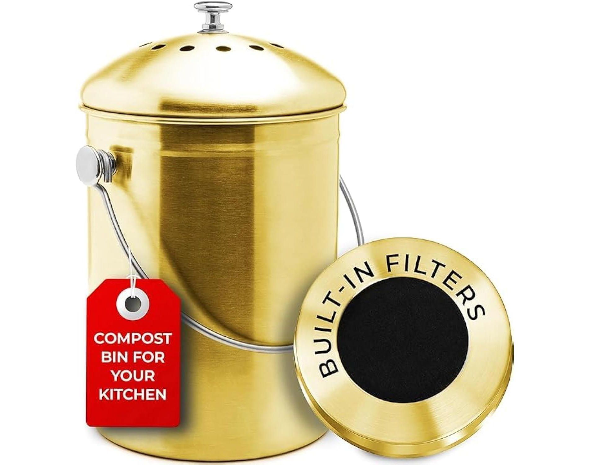 EPICA 1.3 Gallon Stainless Steel Odorless Countertop Compost Bin w/Carbon Filters
