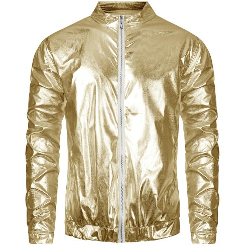 Lars Amadeus Men's Lightweight Metallic Zip Up Shiny Varsity Jacket - image 1 of 4