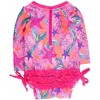 RuffleButts Baby Girls UPF50+ Sun Protected Neon Long Sleeve One Piece Rash Guard Swimsuit, with Signature Rear Ruffle - 2 of 2