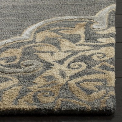 Hand-Tufted Slate & Beige Floral Wool-Silk Rectangular Rug