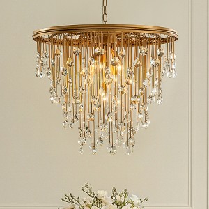 ALOADECOR Mid-Century Statement Crystal Chandelier Painted Brass Vintage Glam Pendant Light Adjustable Ceiling Fixture for Dining Room - 1 of 4