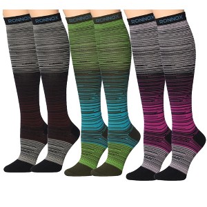 Tipi Toe Men & Women 3 Pairs Compression Socks Cosmic Contrast Black with Dual-Tone Space Dye Patterned Knee High Socks (12-14 mmHg) - 1 of 4