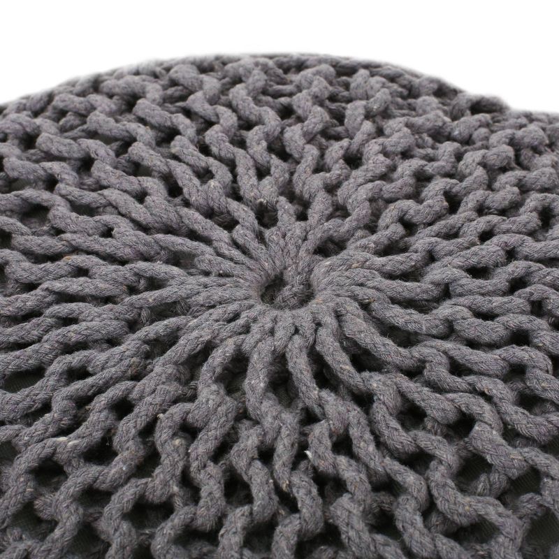 Barwick Modern Knitted Cotton Round Pouf Dark Gray - Christopher Knight Home, 6 of 9
