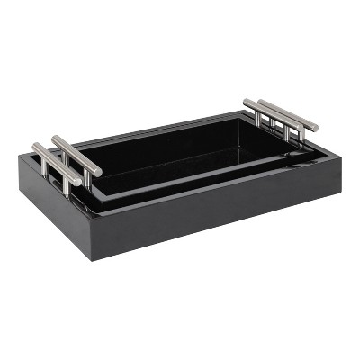 Lipton Rectangular Wood Tray with Polished Metal Handles