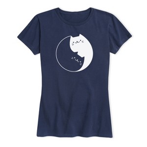 Women's Instant Message Yin Yang Cat Short Sleeve Graphic T-Shirt - Navy - 2 X-Large - 1 of 4