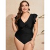 Women's Plus Size V Neck Swimwear One Piece Slimming Bathing Suit Halter Push Up Tummy Control Swimsuit - 4 of 4
