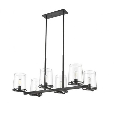 Matte Black 6-Light Steel Chandelier with Clear Glass Shades