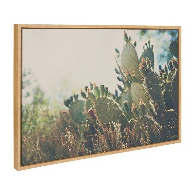 Natural Framed Desert Prickly Pear Cactus Canvas Print