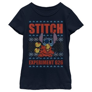 Girl's Lilo & Stitch Experiment 626 Ugly Sweater T-Shirt - 1 of 4