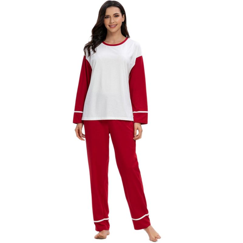 cheibear Womens Sleepwear Round Neck Nightwear with Pants Pajama Lounge Set, 2 of 6