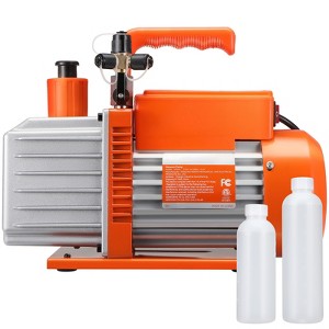 VEVOR 1/2 HP 2 Stage Rotary Vane Vacuum Pump, 5 CFM, 115V Air Conditioning Vacuum Pump, 1/4" SAE Male 3/8" SAE Male 1/2" ACME Male Inlet, Orange - 1 of 4