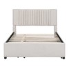 TIRAMISUBEST Full/Queen Size Upholstered Platform Bed with 2 Drawers and Trundle, Linen Bed Frame with Classic Headboard Design - 3 of 4