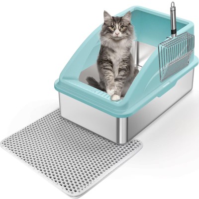 JOEJOY Cat Litter Box,Large Stainless Steel Cat Litter Box with Lid for Big Cats, 6" High Side,Anti-Leakage,Non-Sticky, Easy Clean,Odorless