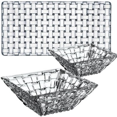 Nachtmann Bossa Nova Rectangular Plate and 2 Square Bowl Crystal Set, Plate: 11″ x 5.5″/Bowl: 4.7″ x 2.3″