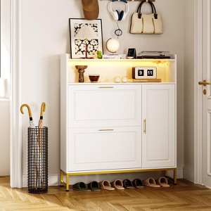 Narrow Shoe Rack, Freestanding Shoe Storage Cabinet with Adjustable Shelf - 1 of 4