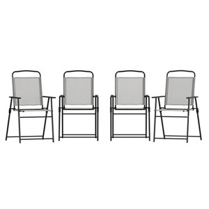 Flash Furniture Set of 4 Mystic Folding Patio Sling Chairs, Outdoor Textilene Lawn Chairs with Armrests - 1 of 4