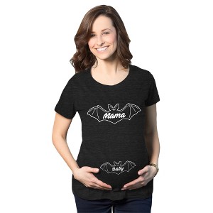 Maternity Mama Bat Baby Bat Pregancy Tee Funny Halloween Baby Announcement Graphic Tee - Crazy Dog Maternity T Shirt - 1 of 4