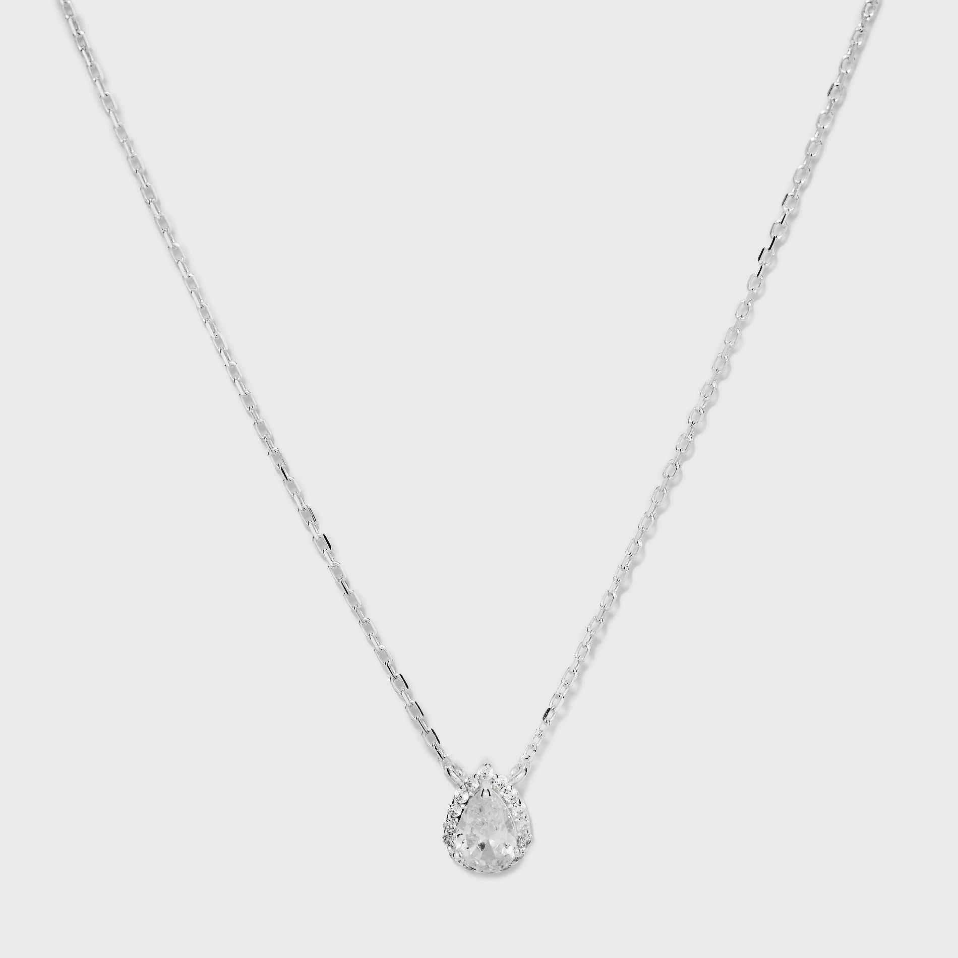 Sterling Silver Teardrop Cubic Zirconia Halo Station Necklace - A New Day™ Silver: Spring Ring Clasp, 19" Length with Extender