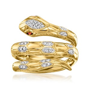Ross-Simons 0.10 ct. t.w. Diamond Snake Wrap Ring With Garnet Accents in 18kt Gold Over Sterling - 1 of 4