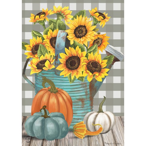 Sunflower Watering Can Fall House Flag Pumpkins Floral 28