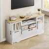 63‘’ TV Stand for 75 Inch TVs with Glass Cabinets & Open Shelves, Farmhouse Modern Media Console with Cable Management for Living Room - 3 of 4