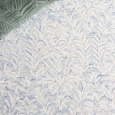 Ivory and Blue Hand-Tufted Wool Square Area Rug