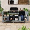 Bella Depot 75.4" Outdoor Kitchen Island with Sink, Solid Wood Outdoor Grill Cart for Big Green Egg Grills, Rolling Outdoor Bar Cart - 2 of 4