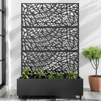 Lirago 6 ft. H x 4 ft. W Metal Planter Box privacy screen Garden Bed with Trellis and Wheels Black