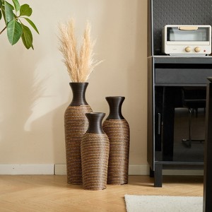 Aukfa 3-Piece Decorative Floor Vase Set with Metal Stands – Beige and Black Artificial Vine PVC Vases - 1 of 4