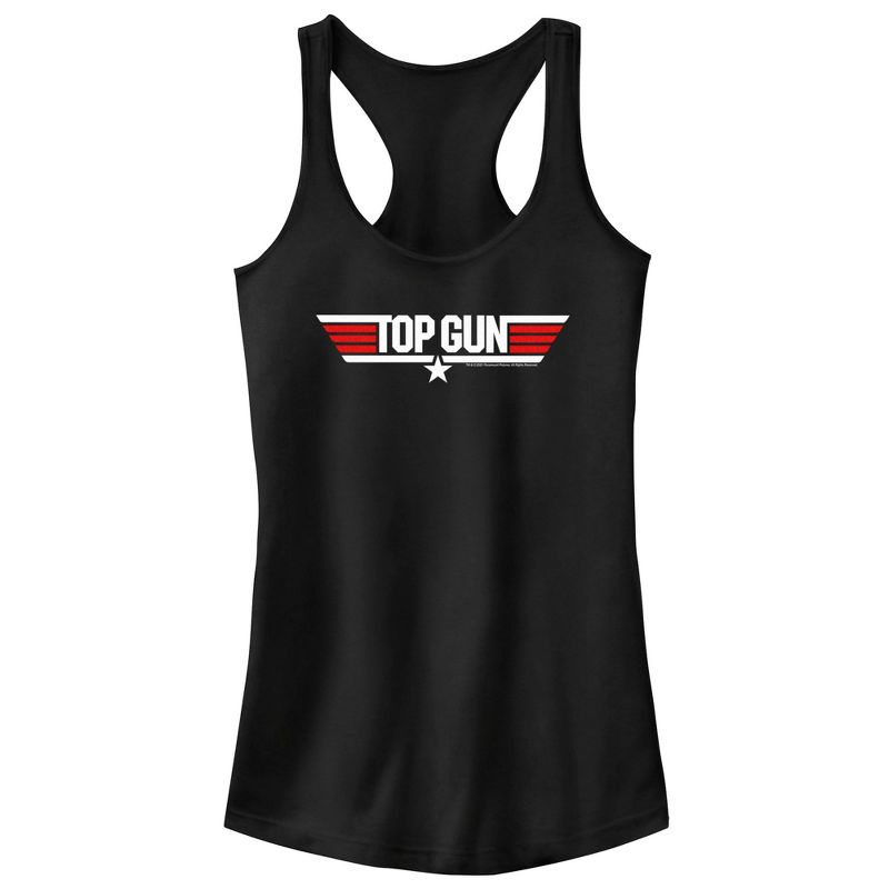 Juniors Womens Top Gun Red and White Movie Logo Racerback Tank Top, 1 of 6
