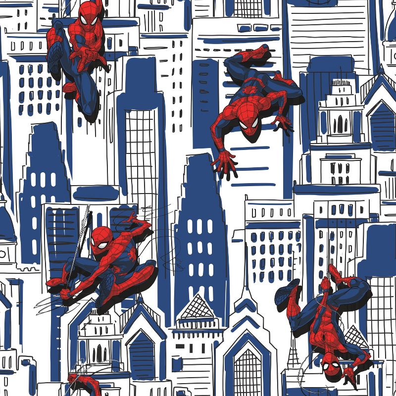Spider-Man Cityscape Peel and Stick Kids&#39; Wallpaper Red/Blue/Gray - RoomMates, 1 of 9