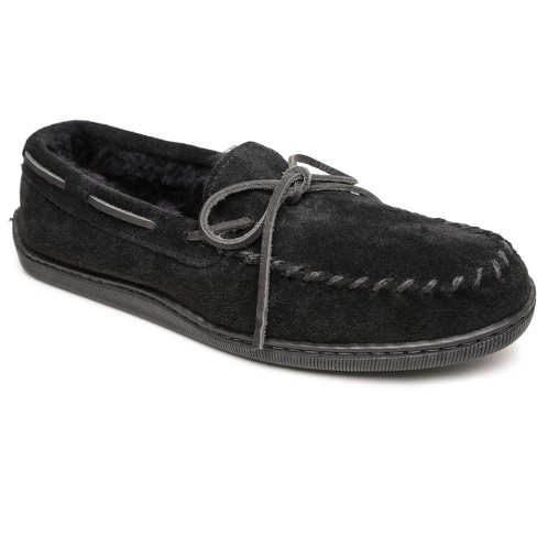 Minnetonka Men s Sheepskin Hardsole Moc Slipper 3746 Black 10