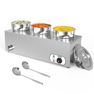 ROVSUN Commercial Soup Warmer, Electric Food Warmer Steam Table Countertop Bain Marie w/ Adjustable Temp, Lid and Tap for Buffet Restaurant