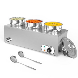 ROVSUN Commercial Soup Warmer, Electric Food Warmer Steam Table Countertop Bain Marie w/ Adjustable Temp, Lid and Tap for Buffet Restaurant - 1 of 4