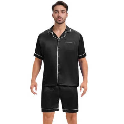 INSPIRE CHIC Men's Satin Sleepwear Short Sleeve Nightwear Shorts Summer Pajamas Set 2 Pieces