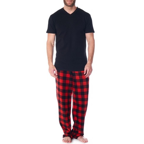 Alpine Swiss Mens Pajama Set Cotton Shirt and Polar Fleece Pants with  Pockets Red XL