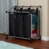 Household Essentials Triple Sorter Silver/Black: Rolling Clothes Hamper with Steel Frame & Sorter Bags - 2 of 4