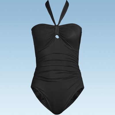 Lands' End Women's Slender Suit Multi-Way Bandeau High Leg One Piece Swimsuit