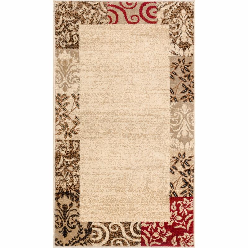 Well Woven Verdant Vines Modern Damask Border Casual Oriental Contemporary Floral Formal Gradient Soft Beige Area Rug, 1 of 8