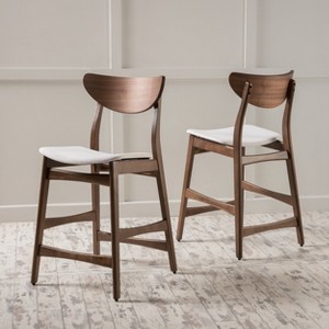 GDFStudio Cedric Mid-Century Modern Fabric and Rubberwood 23.5 Inch Counter Stool (Set of 2) - 1 of 4
