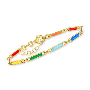 Ross-Simons Italian Multicolored Enamel Bar-Link Bracelet in 18kt Gold Over Sterling Size 7 - 1 of 3