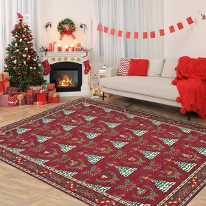 Christmas Runner Rug, Non-Slip Washable Indoor Carpet with Tree and Snowflake Pattern, Stain Resistant Kitchen Floor Mat for Hallway - 1 of 4