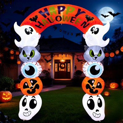 Joyfy 8 FT Tall Halloween Inflatable Outdoor Decoration, Cute Stacking Ghost Inflatable Archway with LEDs for Halloween Yard Garden Lawn Decoration