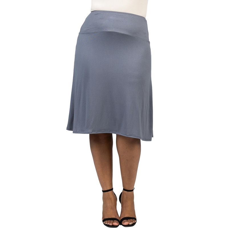 24seven Comfort Apparel A Line Elastic Waist Knee Length Plus size Skirt, 1 of 4
