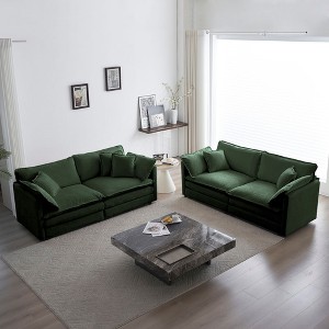2 Pieces Upholstered Loveseat and Couch for Home Office Lounge and Living Room Beige Chenille - 1 of 4