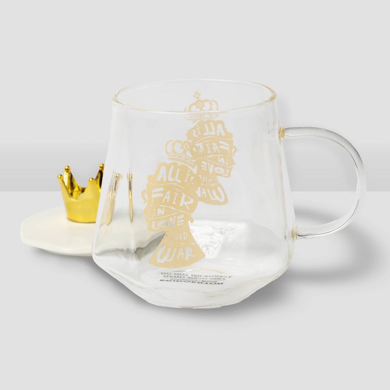 Bridgerton Izzy &#38; Liv 11oz Glass &#39;All is Fair in Love and War&#39; Mug with Crown Lid, 2 of 7